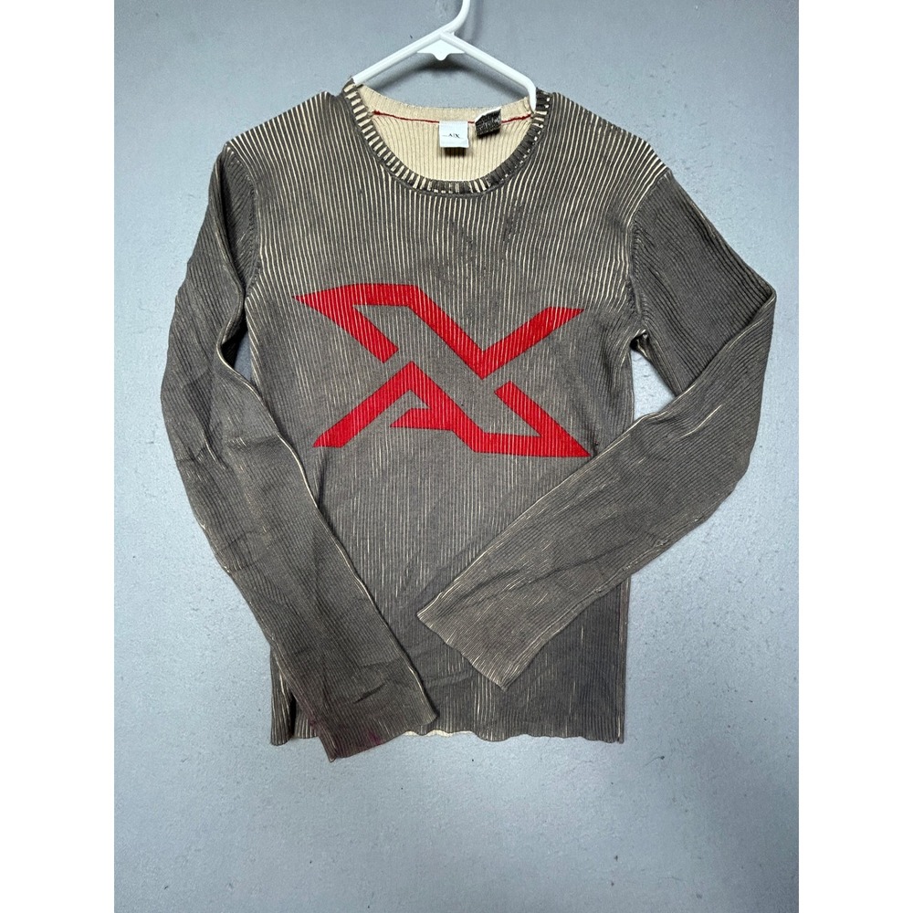 Armani Exchange Sweater 100% Cotton Brown Tan Red Logo Small Mens